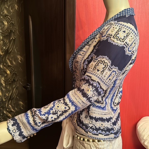 Zara women printed silk double breasted padded shoulder jacket S - Picture 7 of 13